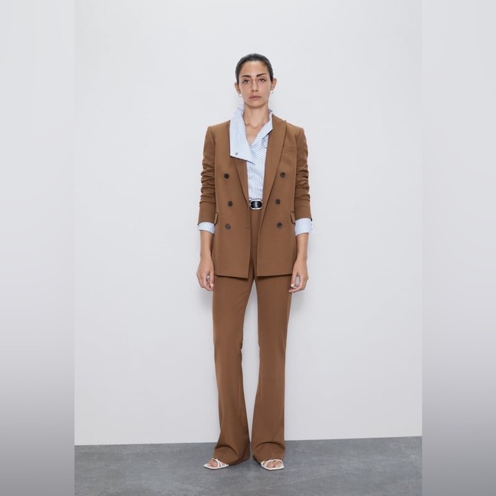 Zara Brown Tan Double Breasted Oversized 90s minimalist Blazer - Picture 4 of 13